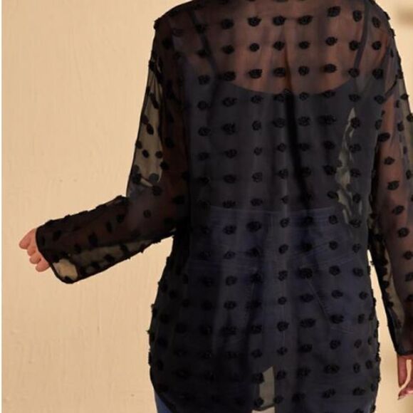 NEW! Pretty Black Shirt Swiss Dot Open Front Kimono Women's Size Med (8-10) Boho - Picture 4 of 4